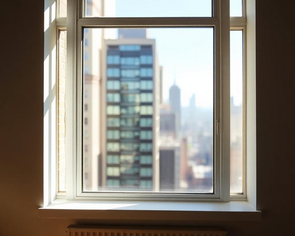 Clean apartment window with a New York City view